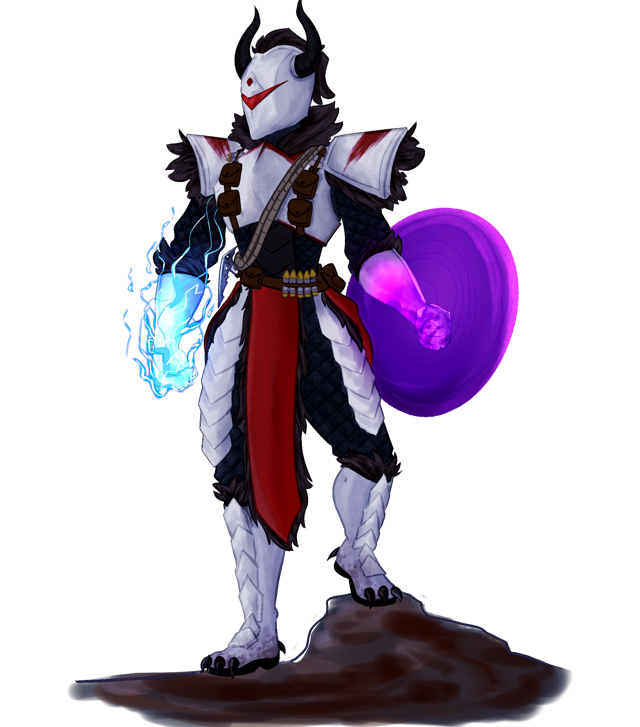 A Titan Warrior wielding arc energy in their fist with a void shield in hand, clad in snowy white armour with quilted padding and fur trim.